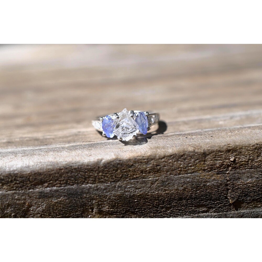 Engagement ring Tanzanite and Lake County diamond  sterling silver size 3 4 5 6